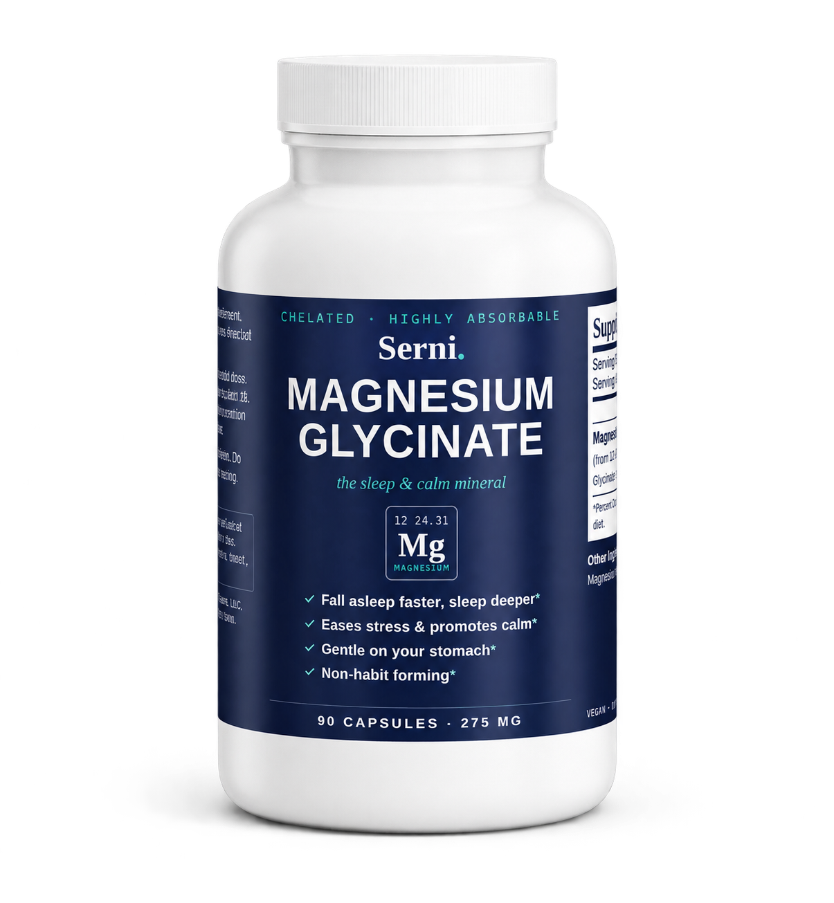 Serni Magnesium Glycinate bottle for sleep — 90 capsules, 30-day supply